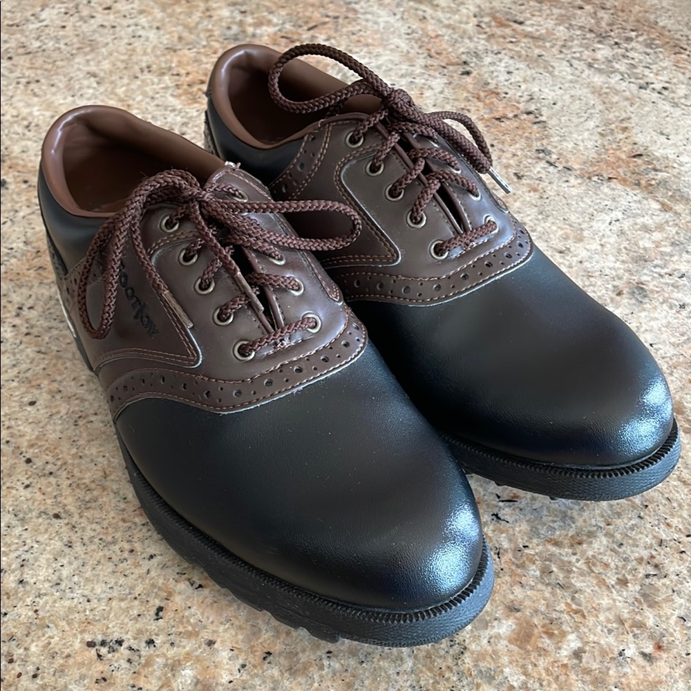 Footjoy Men’s Golf Shoes 8.5 Softspikes Like New Black Brown Oxford Low Tie up